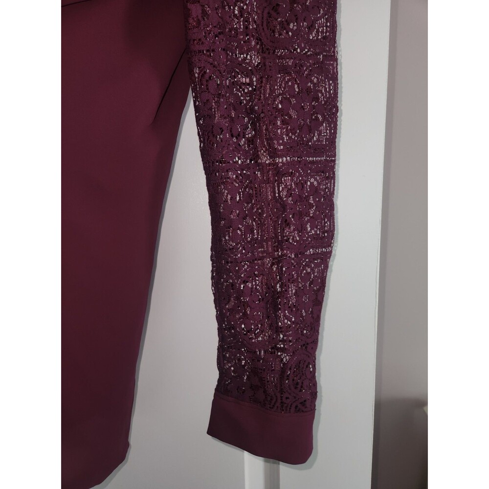 NWT-LOFT Burgundy Maroon Lace Long Sleeve Women Button Work Blouse Large - Picture 5 of 5
